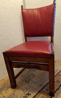 Krzesło Mocne Stelaż Dębowy Rzeźbiony Siedzisko Szerokie Bordowe Stare