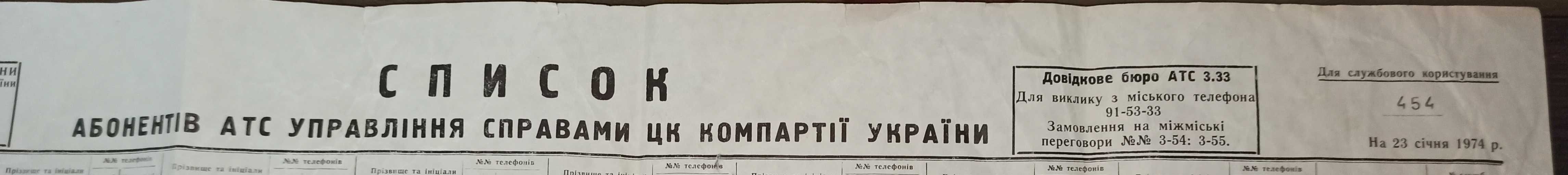 Справочник абонентов АТС ЦК Компартии Украины 1974 года