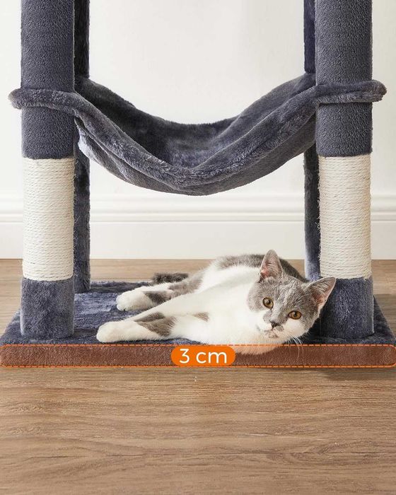 DUŻY Solidny Drapak dla kota XXL wielopoziomowy hamak jaskinia szary 4