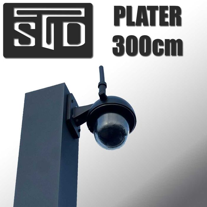 Słup monitoring aluminiowy 3m 10x10cm na platerze, stabilny, maszt