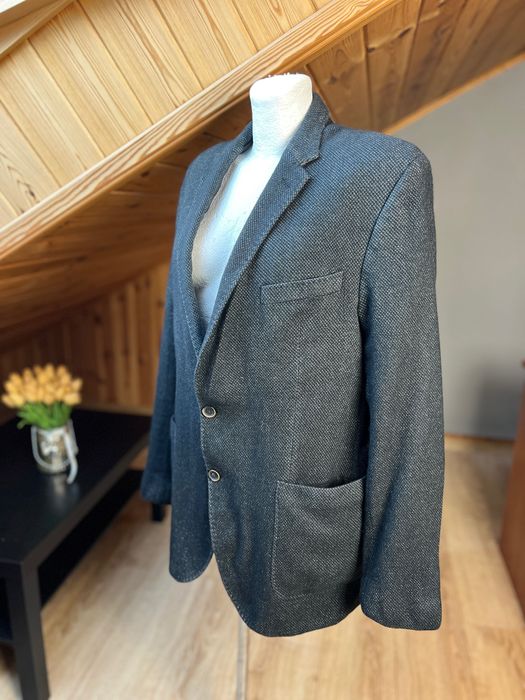 marynarka tweed digel L 58 dobry skład żywa wełna virgin woal bawełna