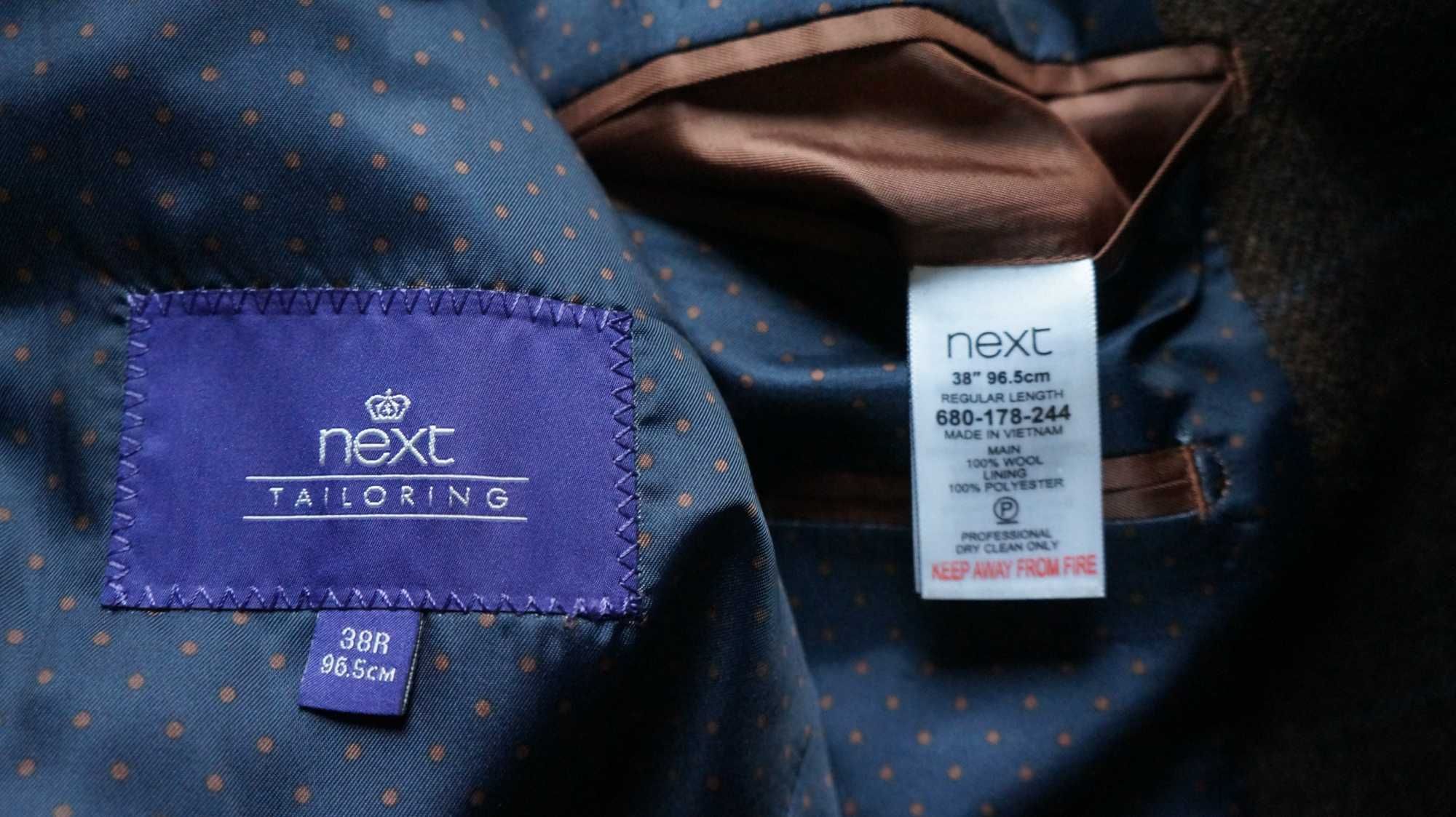 Blezer/Marynarka Nowa Next Wełna Roz. 38 Kolor Brąz Jodełka Krata Fit