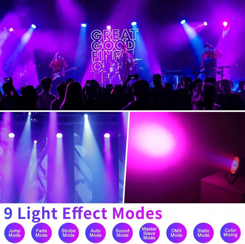 Oświetlenie sceniczne z 54 diodami LED, sterowane dźwiękiem DMX