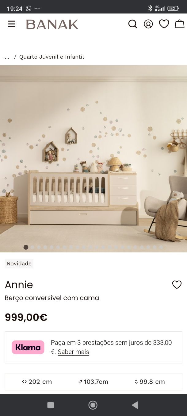 Berço infantil com cama conversível