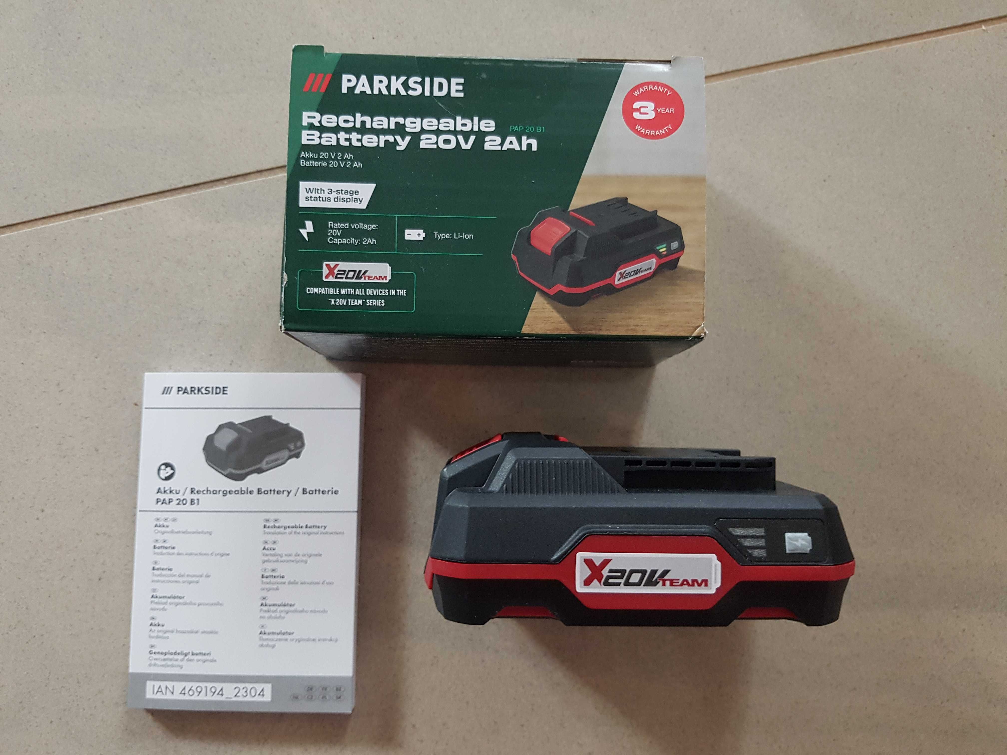 Akumulator Parkside 2Ah 20V nie użyty.
