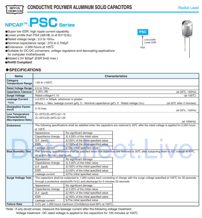 Конденсатор 820µF 2.5V мкф в Nippon Chemi-Con PSC series