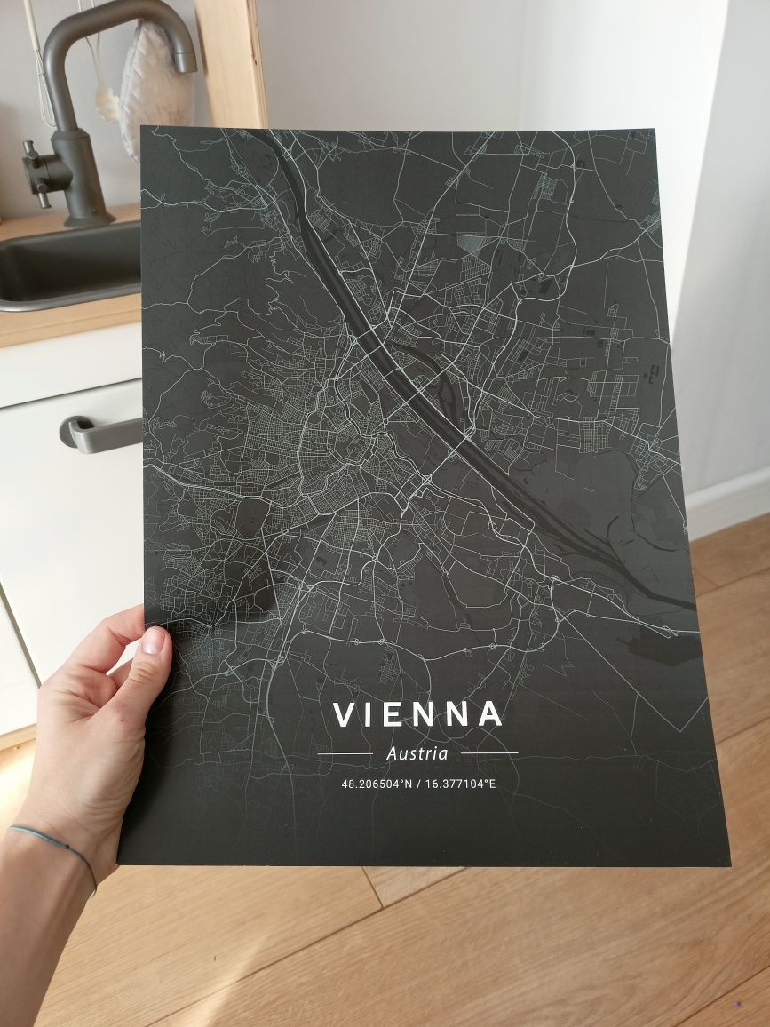 Mapa Wiednia czarno-biała A3 plakat