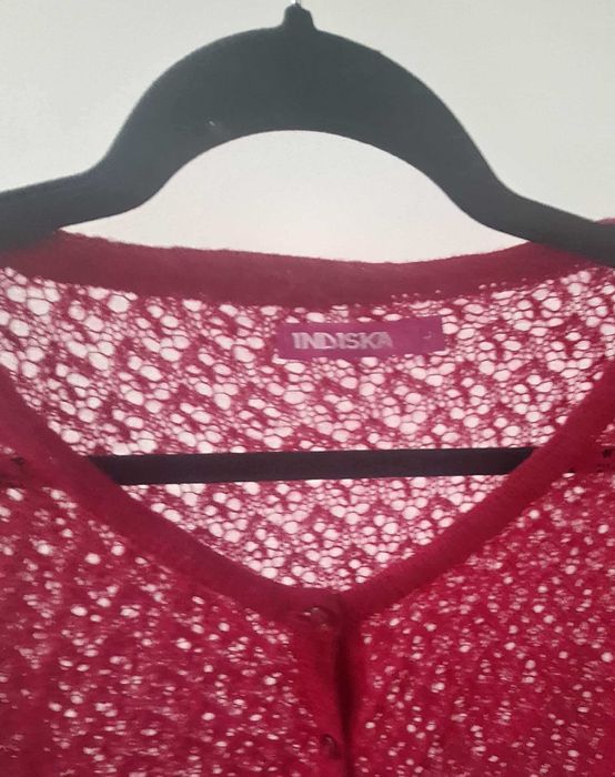 Ażurowy sweterek fuksja, delikatny moher, rozmiar L, stan bdb