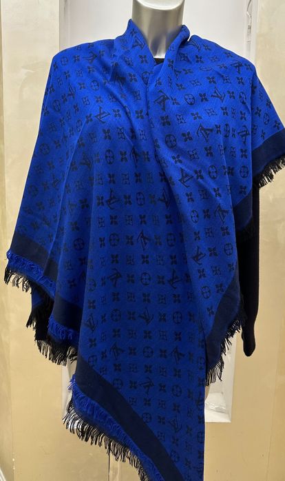 Палантін хустка велика натуральна LOUIS VUITTON синя чорна двостороння