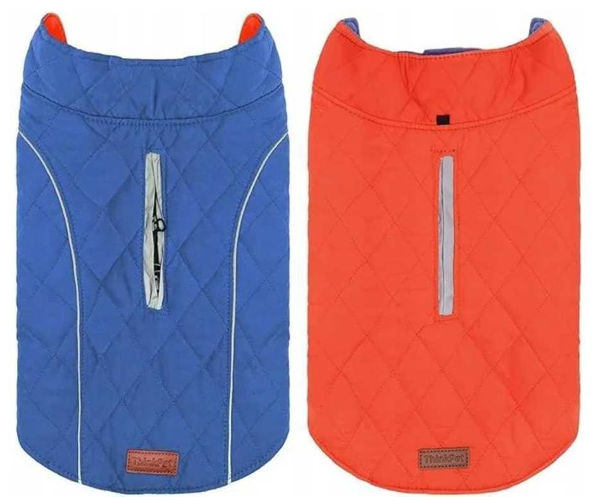 Kurtka zimowa, dwustronna niebiesko-czerwona dla psa, XS