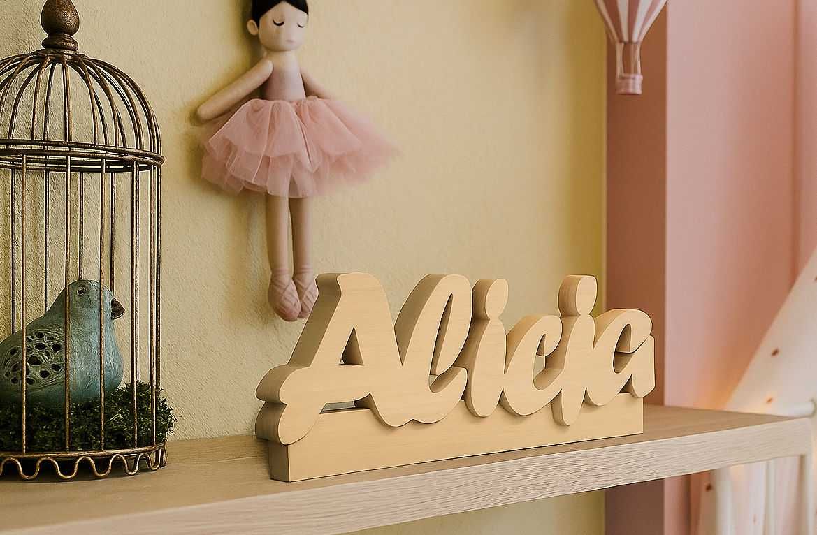 Alicja Imię dziecka Napis z drewna 30cm litera 3D