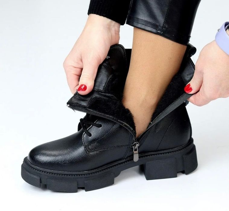 Акція Жіночі черевики ботинки зимові шкіряні чорні