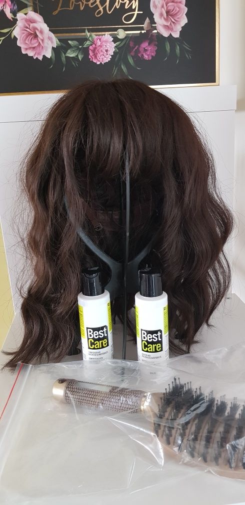 Sprzedam damską perukę nowa włosy jak naturalne ciemny brąz zestaw