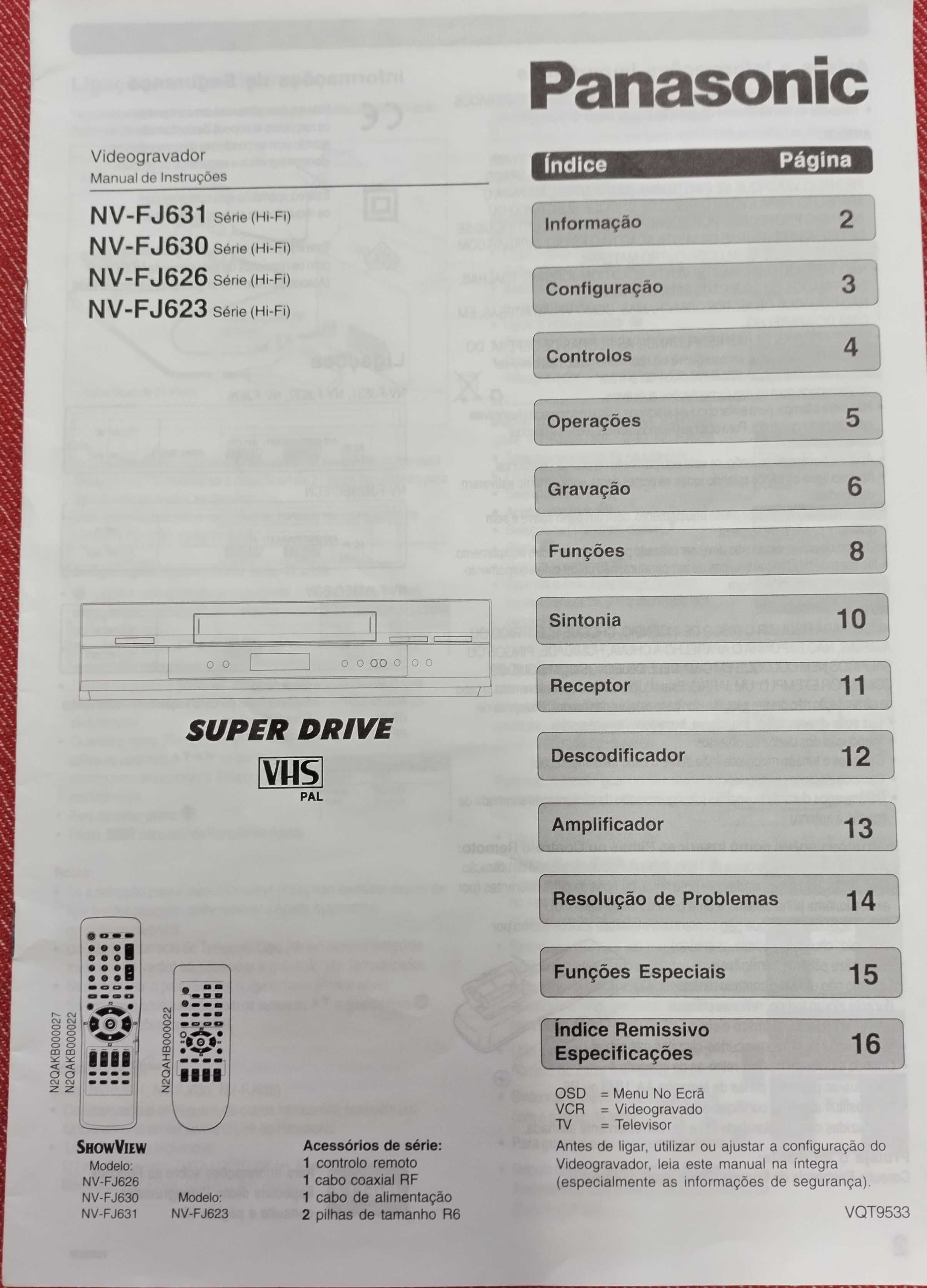 Panasonic leitor de vhs. Com comando e manual. Como novo