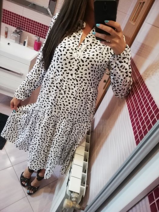 Nowa sukienka 38 M zwiewna jasna koszulowa biała