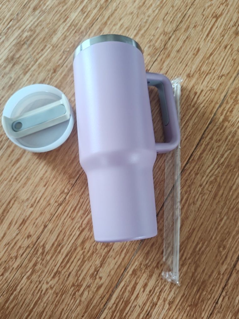 Kubek podróżny termiczny fioletowy ze słomką stal nierdzewna 1200 ml