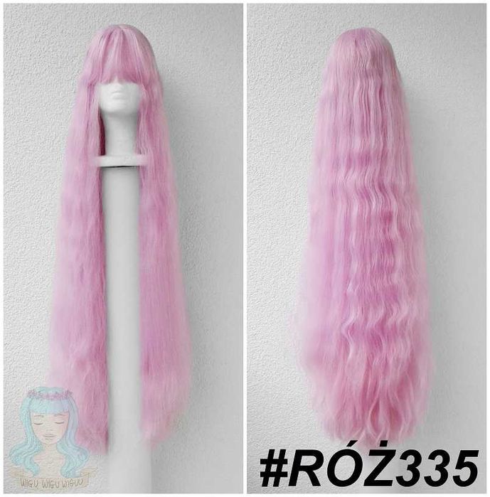 Długa 110cm różowa falowana karbowana peruka z grzywką cosplay wig