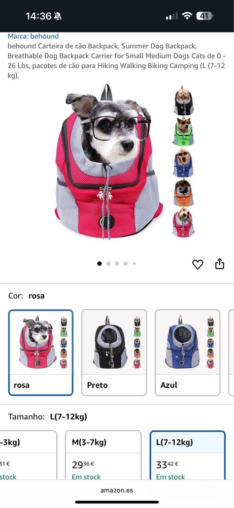 Mochila nova para transportar cão 7-12kg
