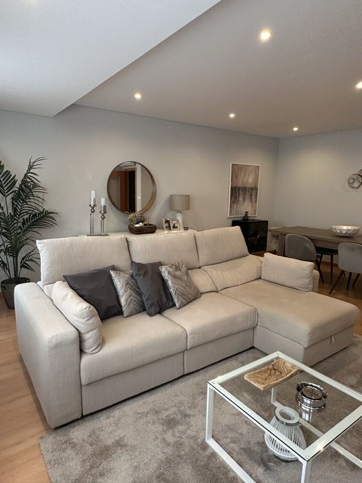 Sofá 3 lugares c/chaise longue, Hillared bege Ikea