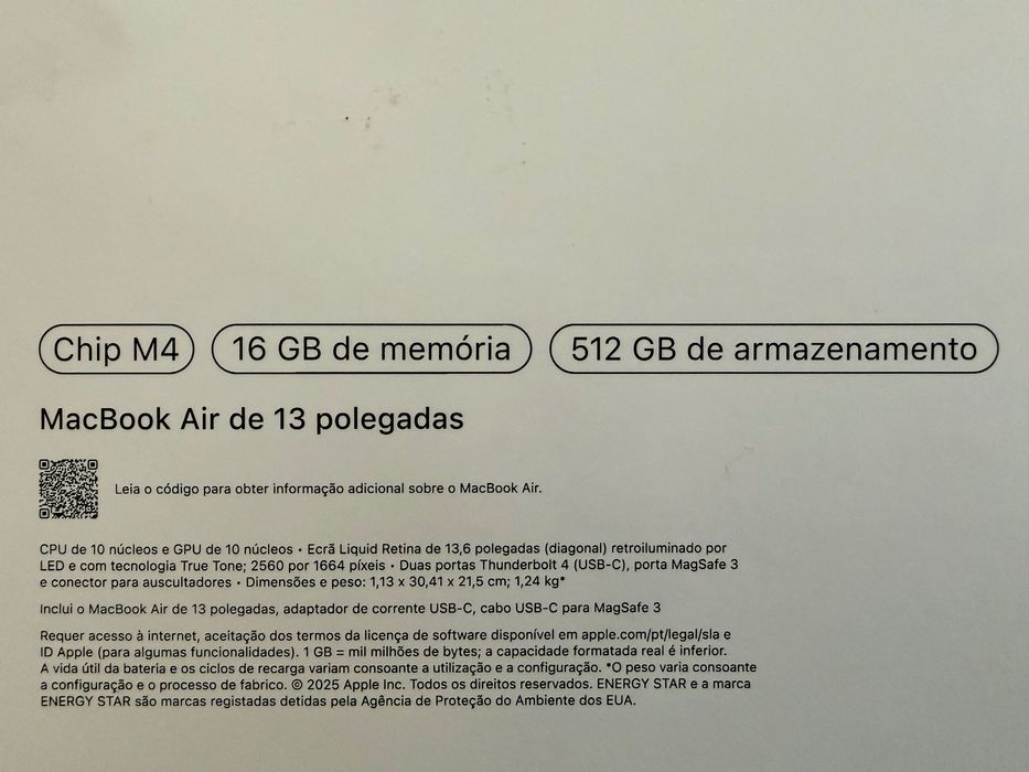 MacBook Air 13 / M4 / 16GB RAM / 512GB SSD - Garantia até 11/2028
