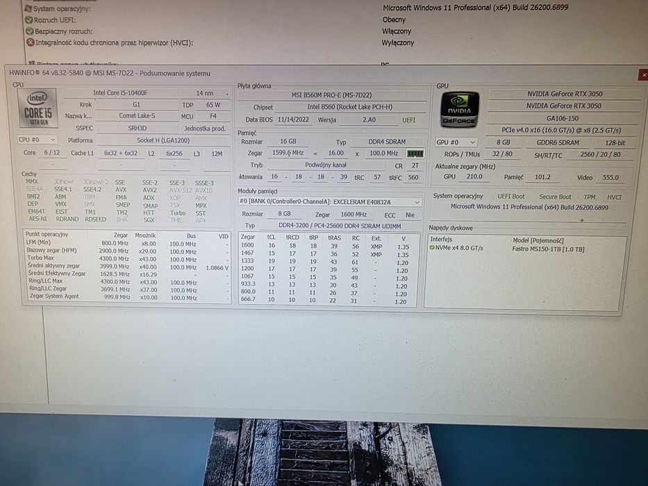 PC Komputer Gamingowy RTX 3050 8g| i5-10400f | 1TB SSD nvme | 16GB Ram