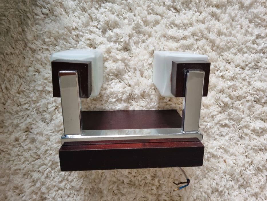 lampa kinkiet - szkło,drewo, nikiel