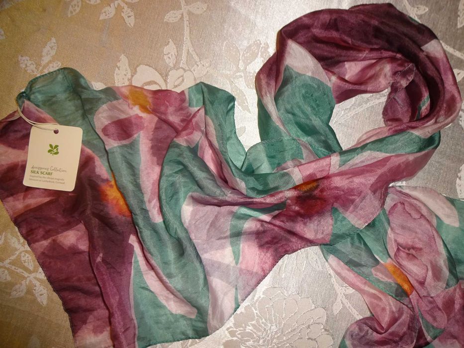 NATIONAL TRUST Silk Scarf jedwabny delikatny mgiełka szalik apaszka