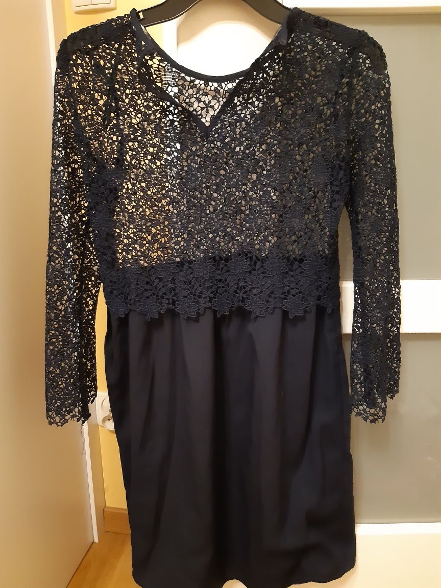 Grabatowa sukienka Zara XS koronkowa elegancka midi idealny Stan