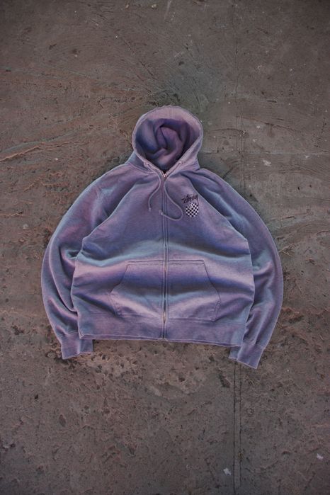 Rare Stussy 8 Ball Checker Pattern Zip Hoodie Usa