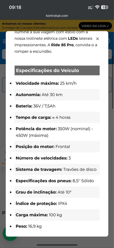 Trotinete Elétrica UrbanGlide Ride 85 Pro