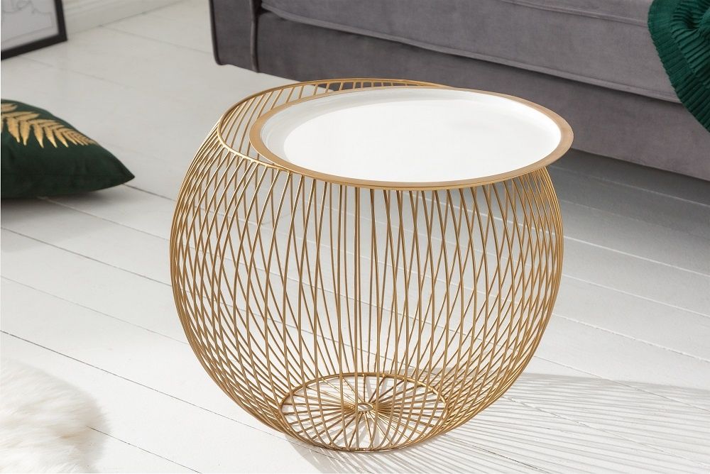 Stolik kawowy STORAGE II 41cm złoty biały / 40360