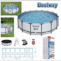 Bestway Piscina Redonda Branca com Diam 488 x 122 cm Bomba Escada e Fi