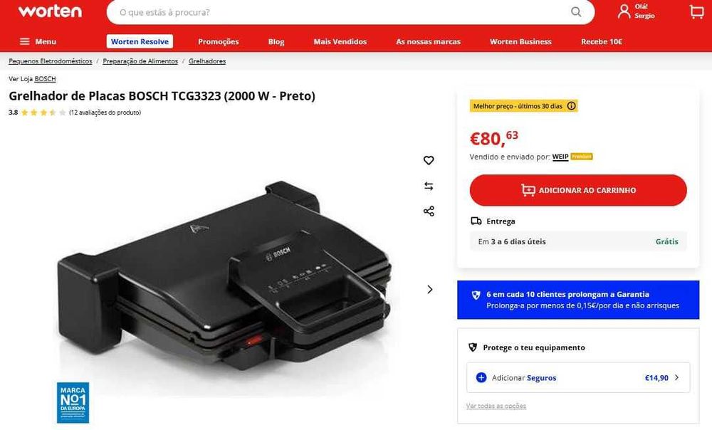Grelhador de Placas BOSCH TCG3323 (com 1 risco)