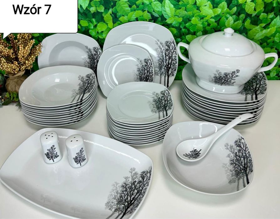 Duży zestaw obiadowy na 12 osób. Piękne wzory.43el. Nowy