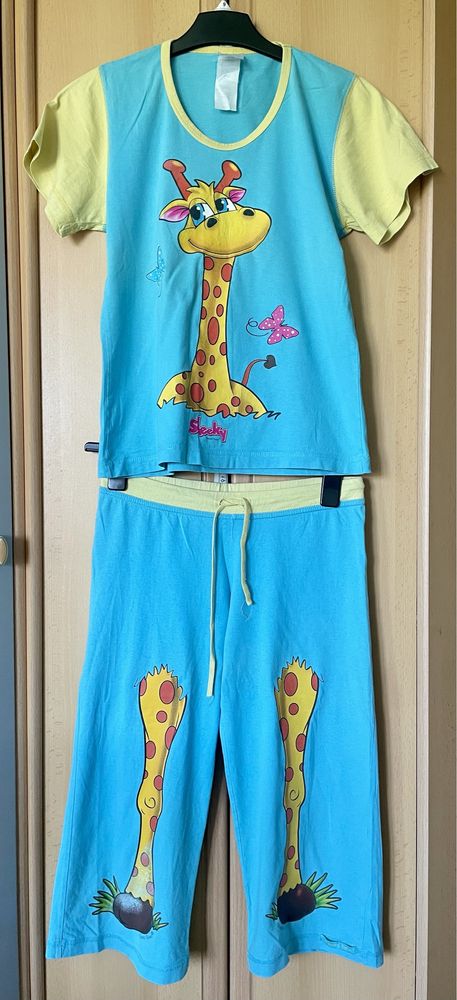 Piżama turkusowa z żyrafą, krótki rękaw Vienetta Secret, 146