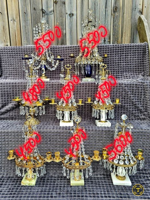 Бронзові канделябри з кришталевими підвісками