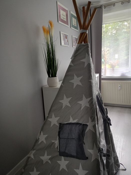 Tipi namiot dla dzieci szaro biały w gwiazdki