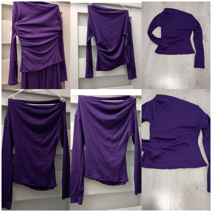 Zestaw dzianina prążek komplet bluzka + spodnie fiolet