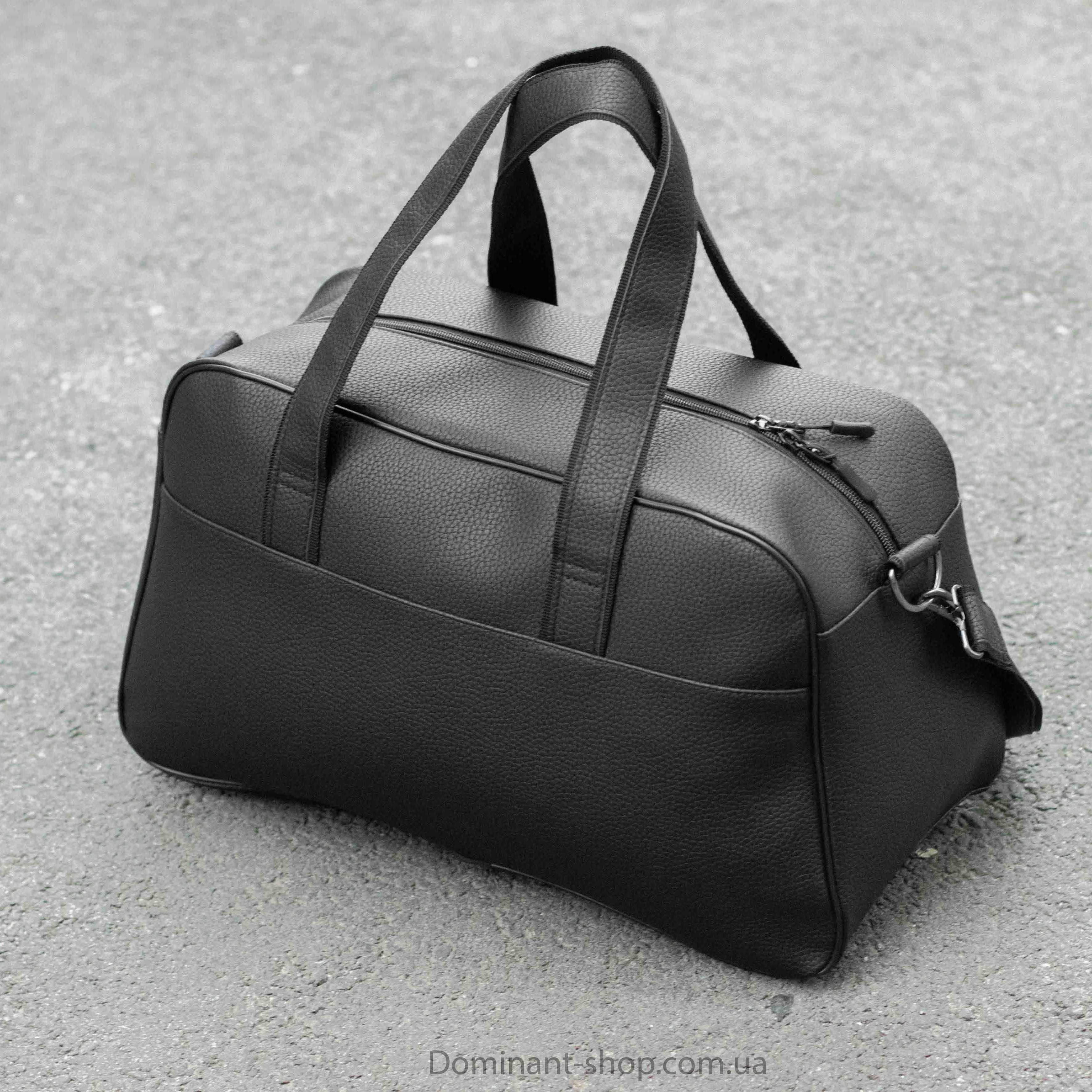 Кожаная дорожная спортивная сумка Frost чёрная с экокожи на 24 л
