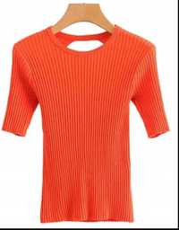 Bluzka prażek sweterek pomaranczowy wycięcie s