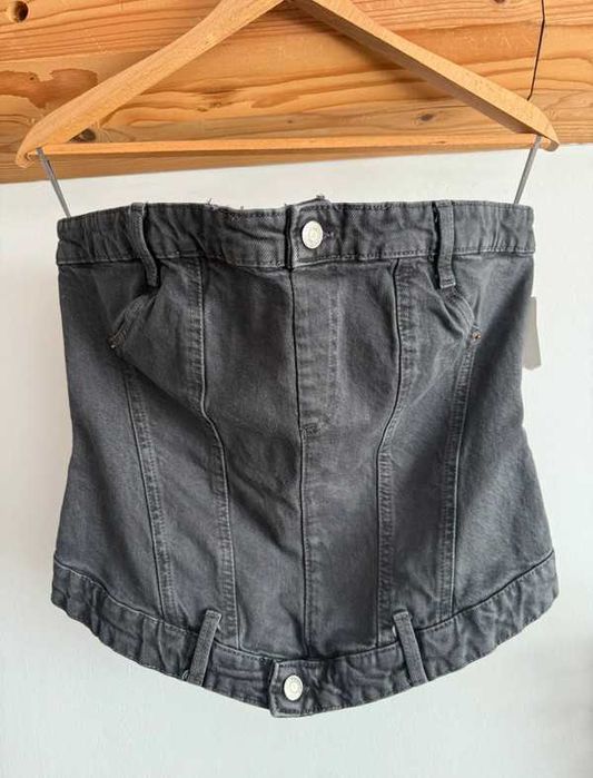 Top damski gorset jeansowe szary Zara Y2K basic seksowny festiwal L/40