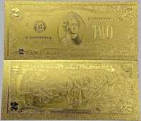 Złoty Banknot 2 Dolar 2 $ Złoto 24 karat Dollar Dollars GOLD Prezent