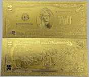 Złoty Banknot 2 Dolar 2 $ Złoto 24 karat Dollar Dollars GOLD Prezent