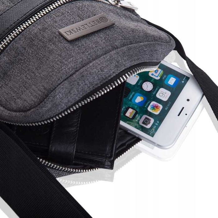 BETLEWSKI Torba Męska Listonoszka Materiałowa Sportowa Na Pasku Szara