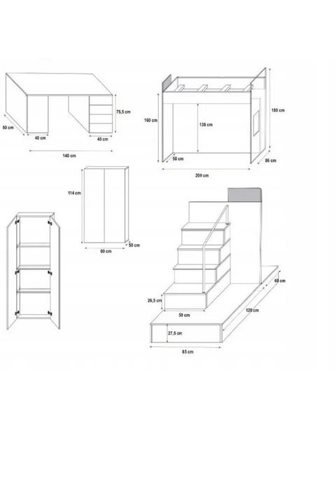Świetne łóżko piętrowe z biurkiem i szafkami