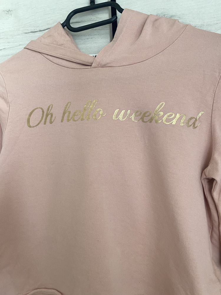 Różowa bluza dresowa z kapturem oh hello weekend h&m