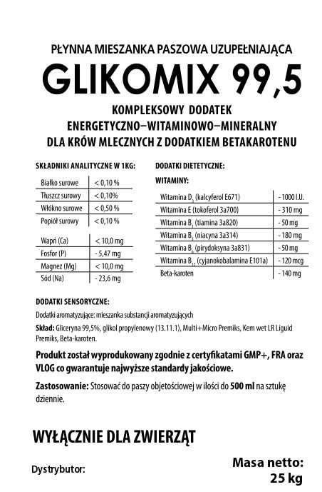 Glikomix 99,5 energia z betakarotenem dla krów - 25kg