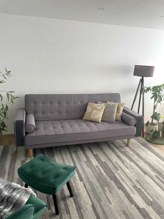 Sofá-Cama Cinza de 3 Lugares – SKLUM