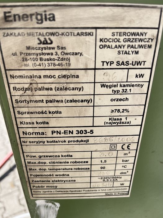 SAS 36 KW  Czesci do pieca