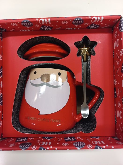 B144 Świąteczny Kubek Święty Mikołaj z ozdobną łyżeczką, na prezent